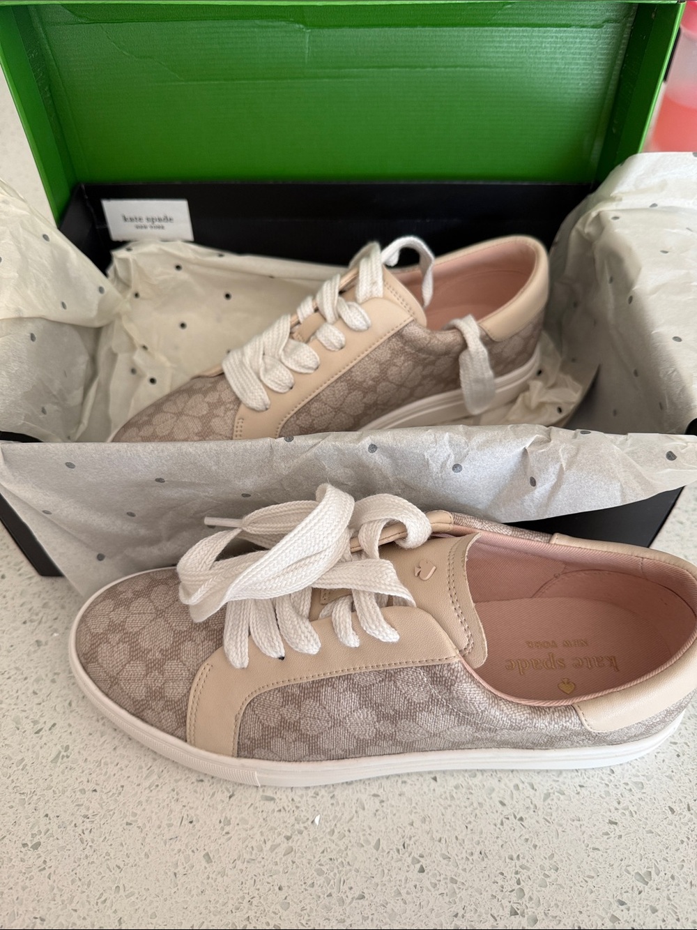 kate spade Beige & Blush Logo-Print Lace-Up Sneakers